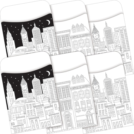 Barker Creek Color Me! Cityscapes Peel & Stick Library Pockets, Multi-Designs, 60/Set 3847